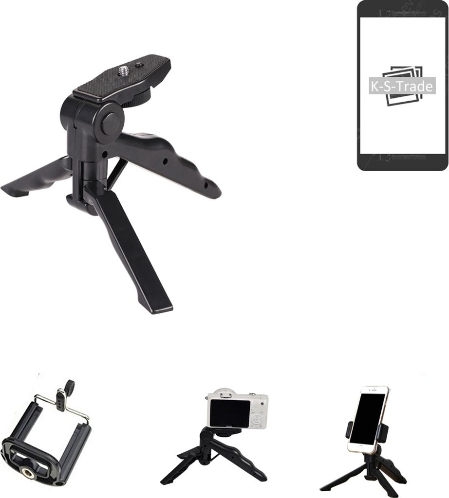 K-S-Trade Stativ Tisch-Ständer Dreibein Handy-Stativ Ständer kompatibel mit Samsung Galaxy S22 Ultra Mini-Stativ Smartphone Tripod Handy-Stativ aus
