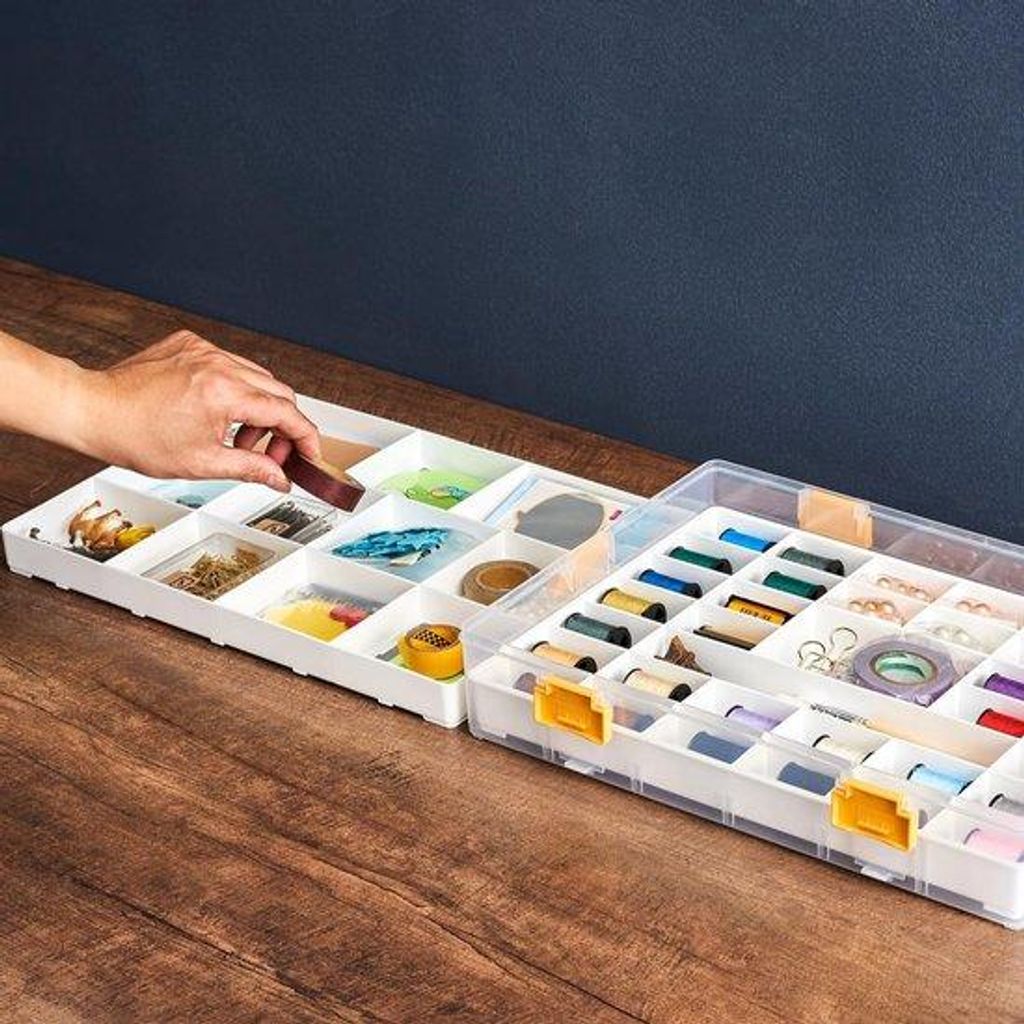 Sorteerbox mit 4 Etagen, Organizer, Transparenz, Kunststoff, 36 x 26 x 16,5 cm, Sortierbox für Spielzeug, Baukasten, Basteln, Nähen