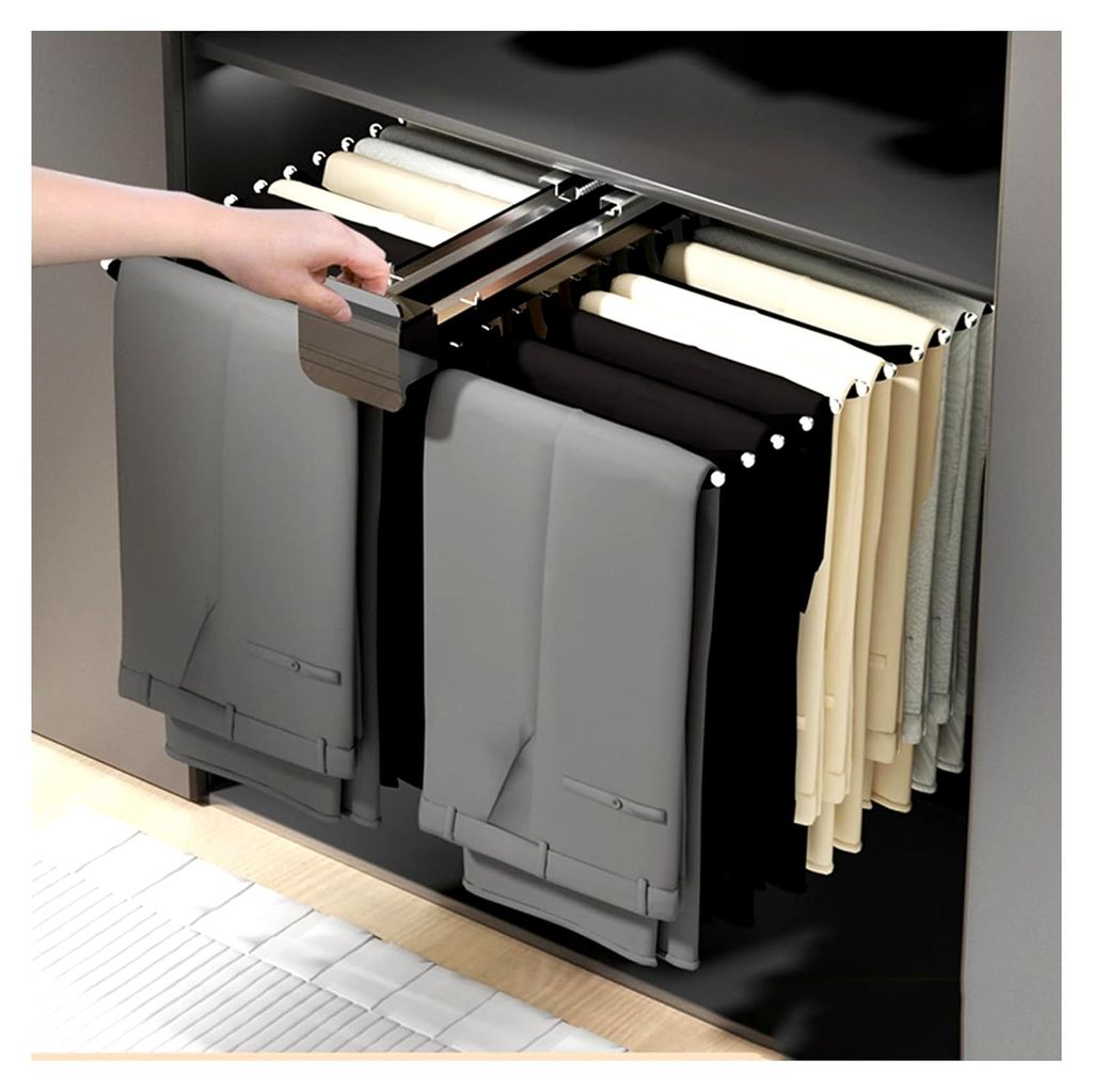 Ausziehbarer Hosenbügel, Verstellbarer Kleiderstangen-Hosenhalter, Platzsparendes Hosenregal für den Schrank, Schwarz