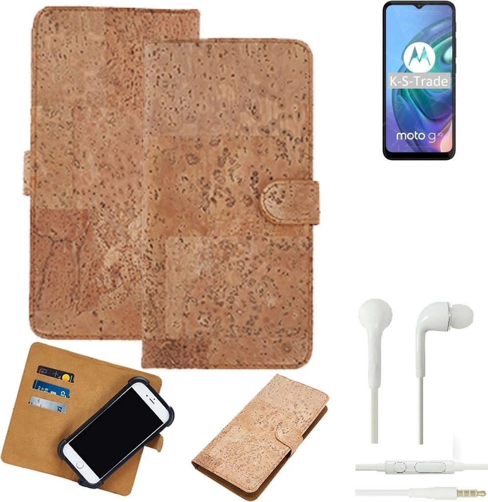 K-S-Trade Hülle kompatibel mit Motorola Moto G10 + in ear Kopfhörer Kork Handyhülle Cover Schutzhülle TPU Case Bumper in Hellbraun, (1x)