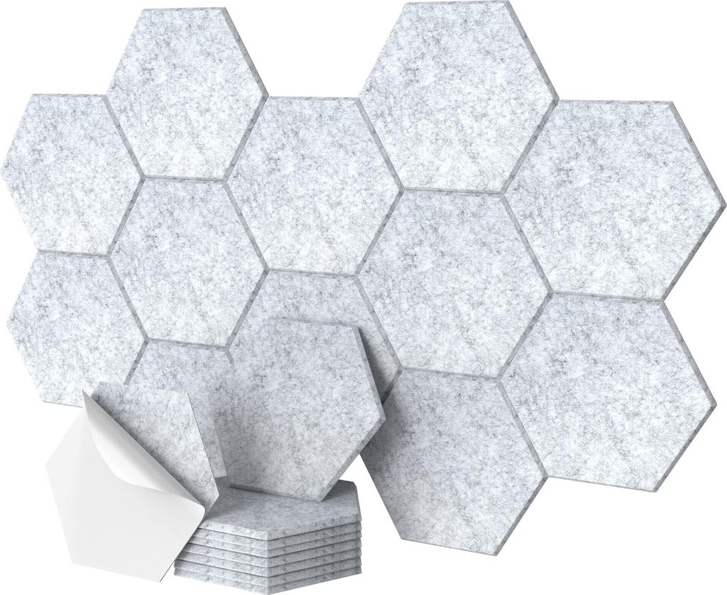 Relaxdays Akustikplatten, 36 Stück, selbstklebend, Hexagon, Produktbild 