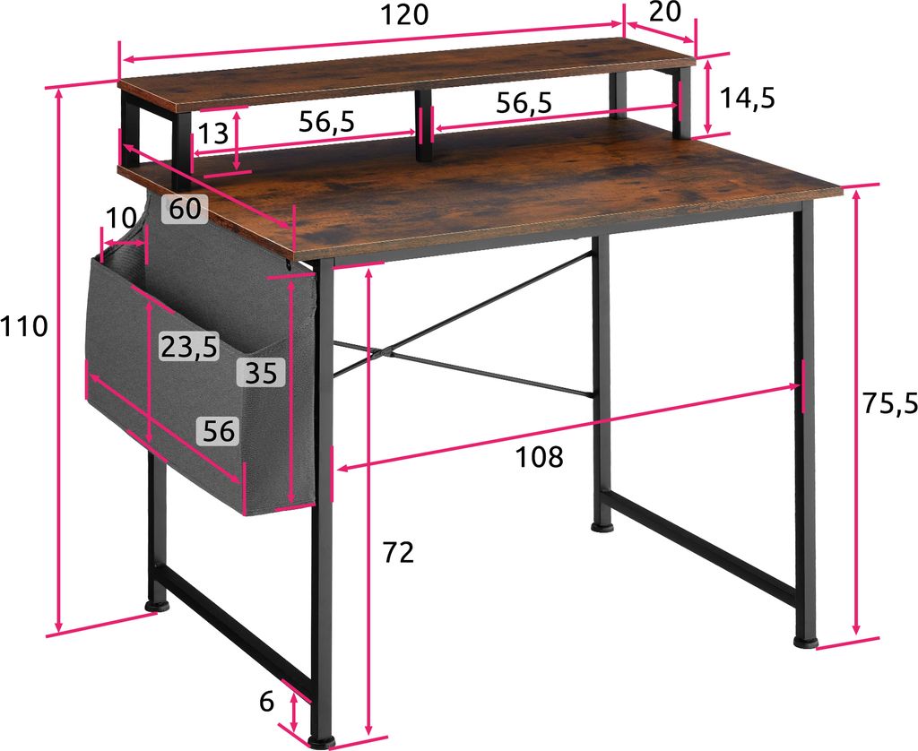 Schrebitisch Thornton 120 x 60 x 110 cm Produktbild 4