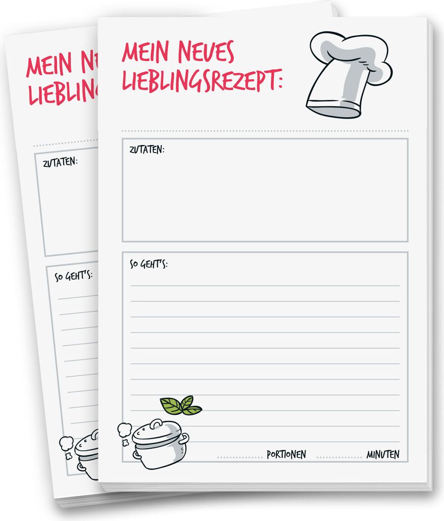 younikat Rezept-Block im 2er Set I je 50 Rezept-Blätter DIN A4 (210 x 297 mm) I Meine Lieblingsrezepte zum selber-schreiben sammeln notieren I fü...