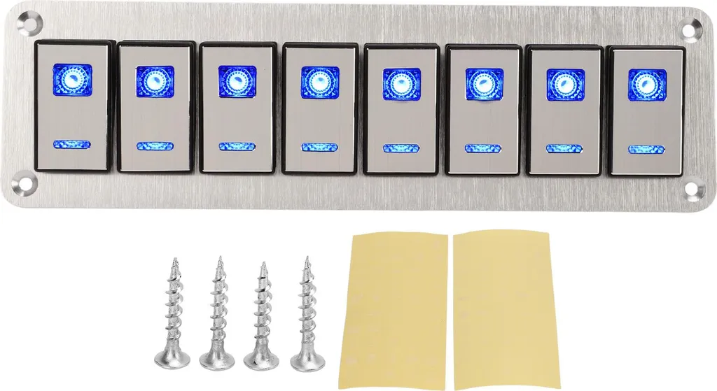 Panneau d'interrupteurs à bascule 8 gangs 12-24V étanche avec LED bleue