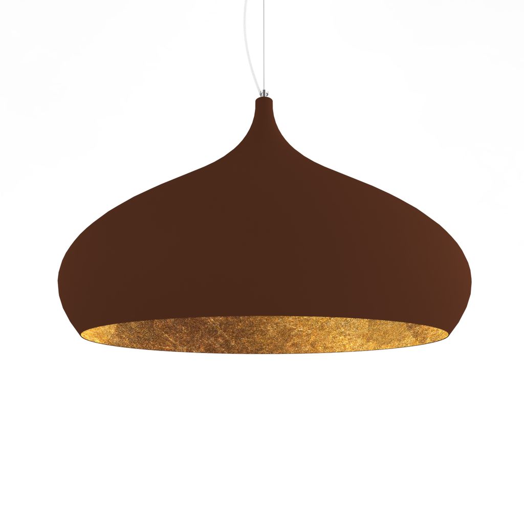 Calice Pendelleuchte, Blatt-Finish, gedrehtes Aluminium, Kelchform, E27, Ø 60 cm, H 55 cm