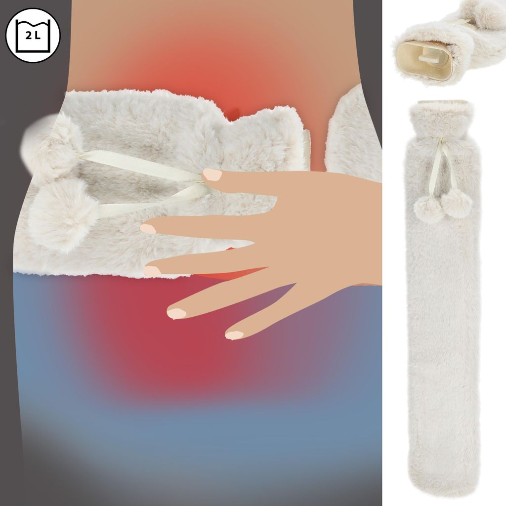 Wärmflasche Schlauch flauschig extra lang cremeweiß 72x14x5cm Kautschuk Polyester Bettflasche Thermophor Füllmenge 2 Liter