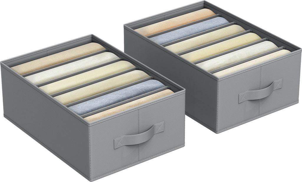 SONGMICS Kleiderschrank-Organizer 2er Set, Aufbewahrungsbox 6 Fächer, Schubladen-Ordnungssystem, Ordnungsboxen faltbar, 42 x 30 x 17 cm, für Hosen