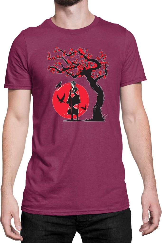 Herren T-Shirt Japan Anime Manga Naruto Itachi Uchiha Japan Tree, Man 3XL / Burgundy