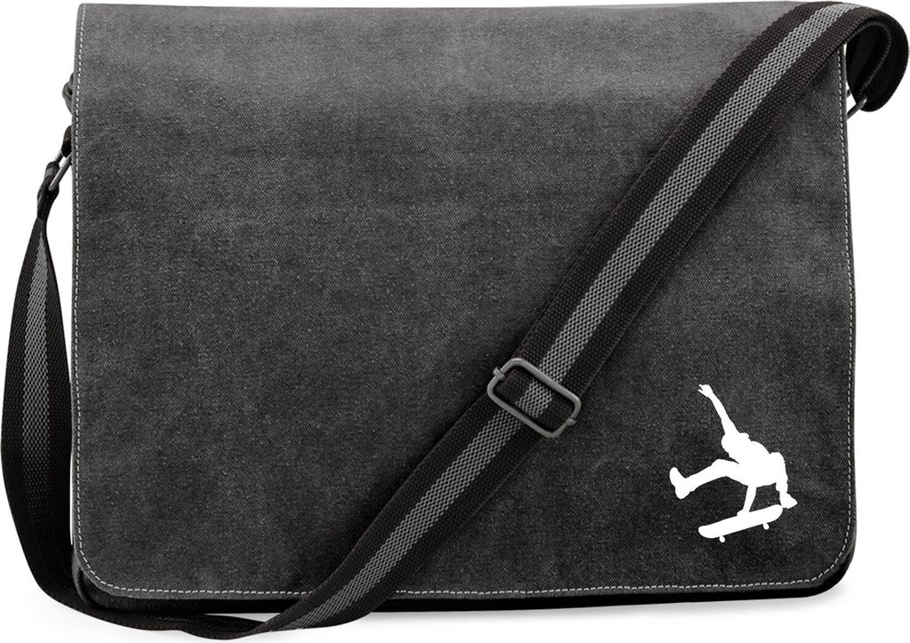 Huuraa Umhängetasche Skateboarden Silhouette 14 Liter Black Canvas Laptoptasche Geschenkidee