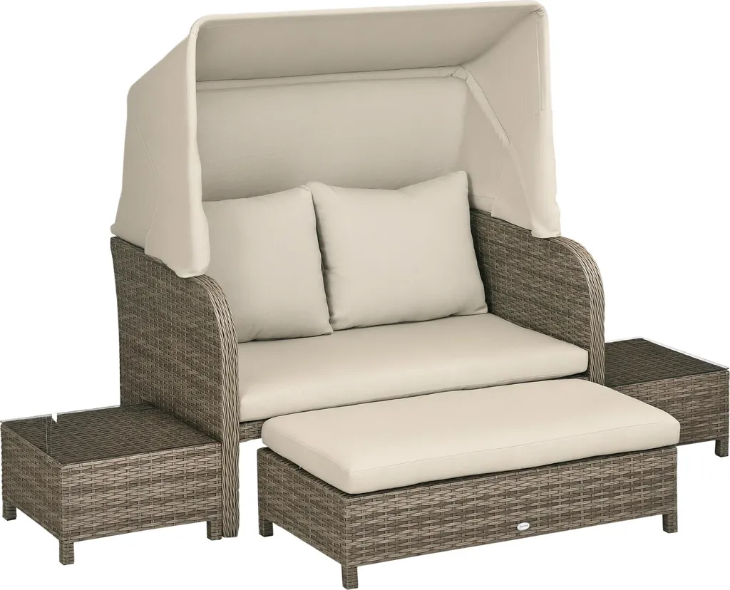 Salon de jardin robuste en métal galvanisé et résine aspect rotin beige