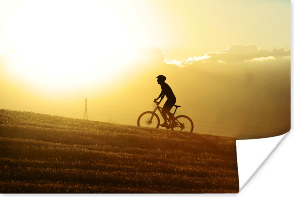 MuchoWow Poster Mountainbiker fährt auf einem Mountainbike ab 30x20 cm - Plakate - Print