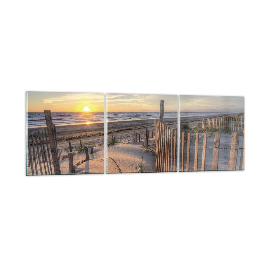 Bilder auf glas - 3 Teile - Westen Sonne Düne - 150x50cm - Glasbilder - Wandbilder - Bilder - zum Aufhängen bereit - Wanddekoration aus Glas - Gl...
