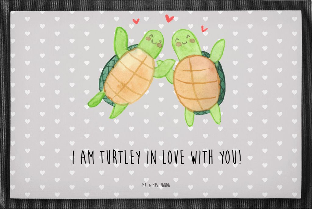 Mr. & Mrs. Panda Schmutzfangmatte Schildkröten Paar 50 x 75 cm - Grau Pastell - Geschenk, abstreifer, fußmatte, für Freundin, Partner, Fussmatte...