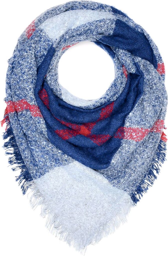 Damen XXL Strickschal Winterschal Karo Oversize großer Schal kariert Karoschal Dreieckstuch Autiga navy-hellblau