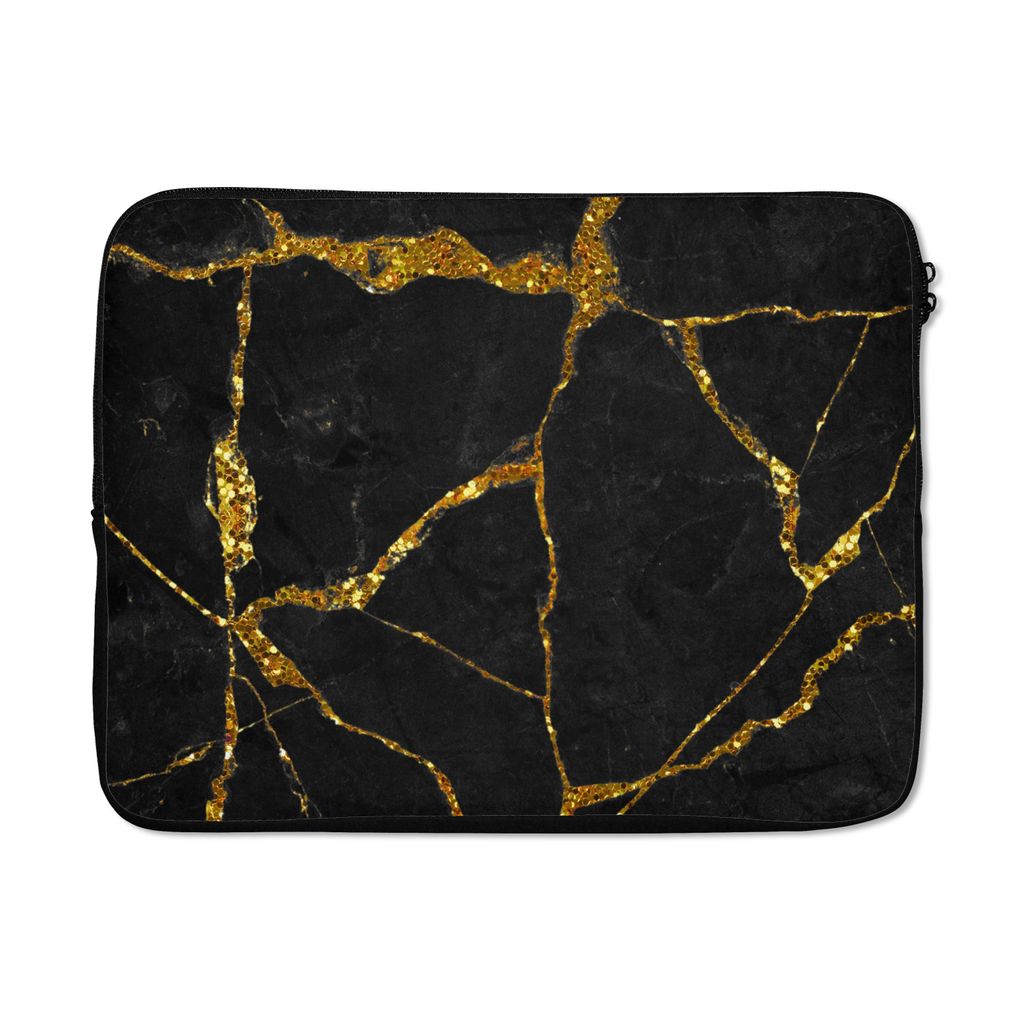MuchoWow Laptop Hülle 15 Zoll Marmor - Gold - Schwarz - Marmoroptik - Glitter Laptoptasche - Laptoptasche - Sleeve - Rundum-Schutz