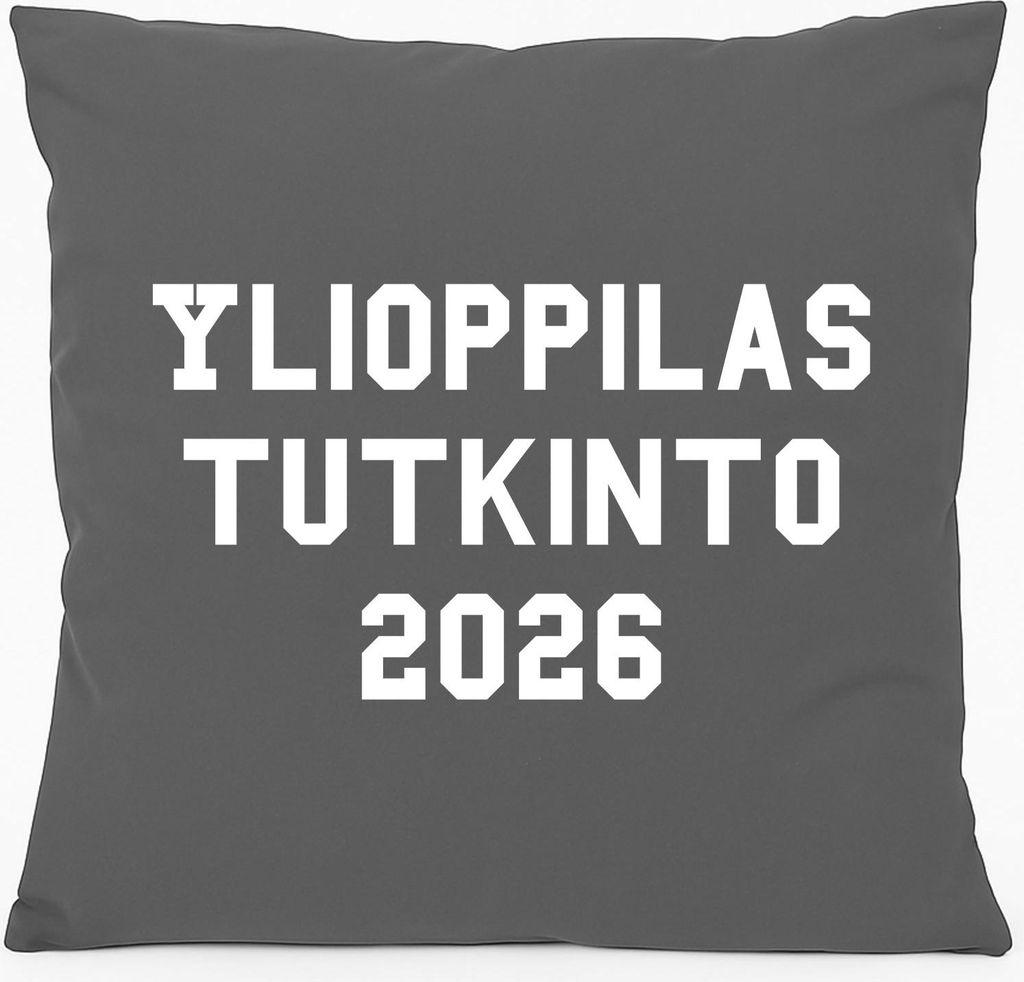 Huuraa Sofakissen Ylioppilastutkinto 2026 Abschluss Finnland Geschenk 40x40cm mit Füllung Steel Grey Baumwolle Ylioppilastutkinto 2026 Mitbringse