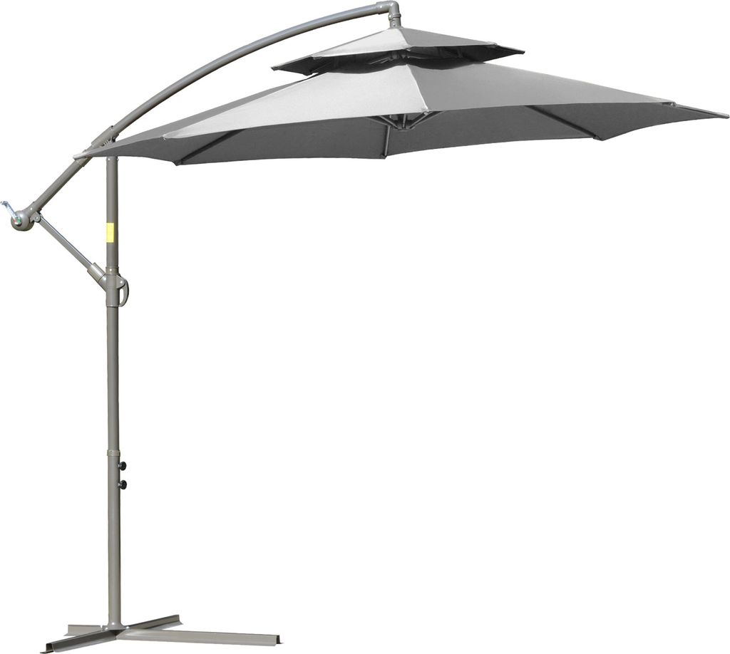 Sonnenschirm Ampelschirm Ø2,67 x 2,45 m Kurbelschirm mit Doppeldach Kreuzbasis Stahl Outdoor Sonnenschutz Polyester Stahl Hellgrau