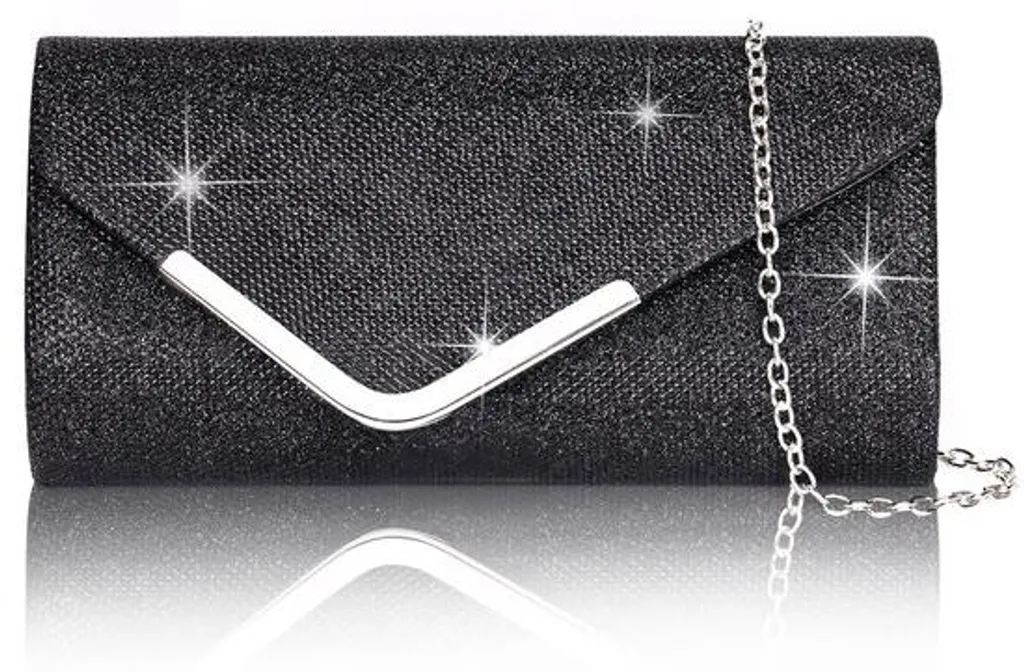 Pochette de soirée noire pailletée et son sac à main bandoulière chic