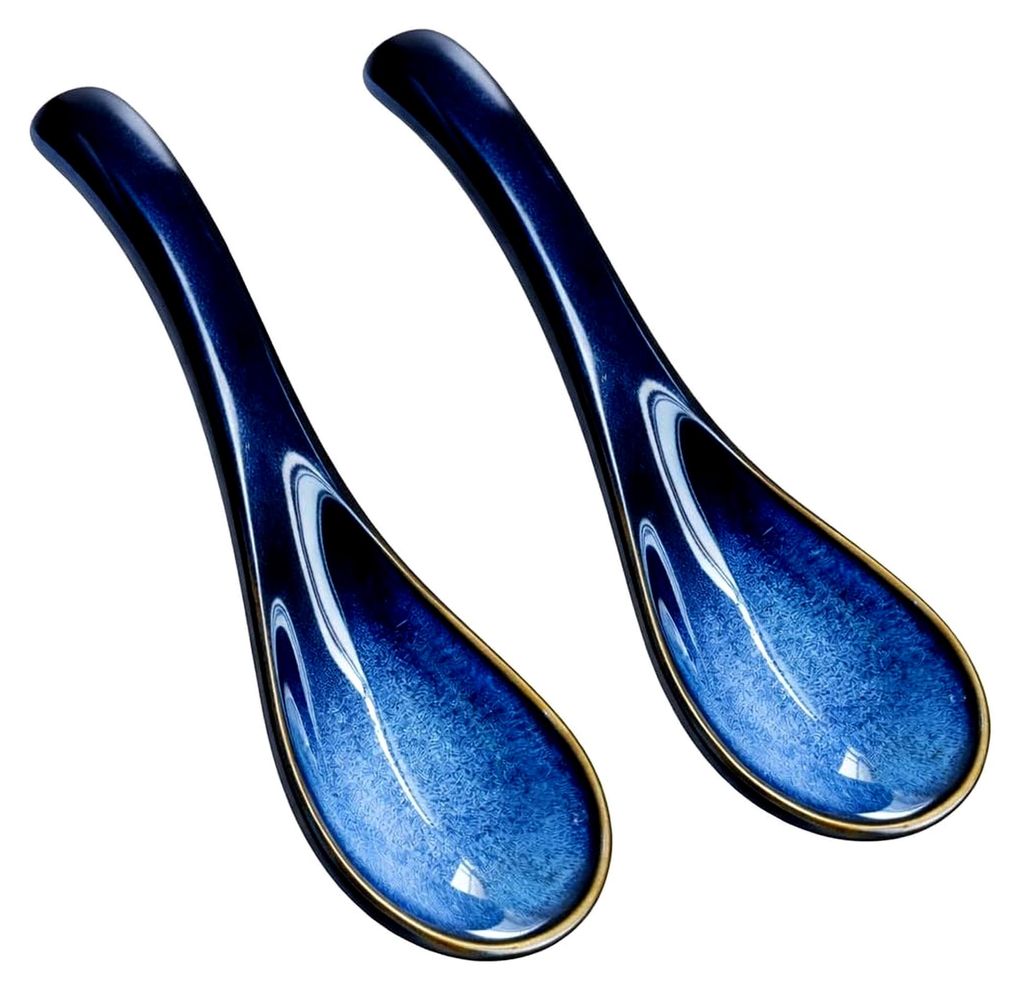 2-teiliges Set asiatischer Suppenlöffel, japanische Suppenlöffel und Ramenlöffel aus Porzellan, hitzebeständige Keramiklöffel für Ramen, Pho,...