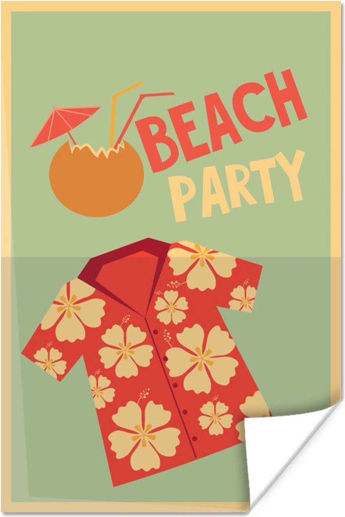 MuchoWow Poster Hawaii 'Strandparty' auf grünem Hintergrund 80x120 cm - Papierdruck