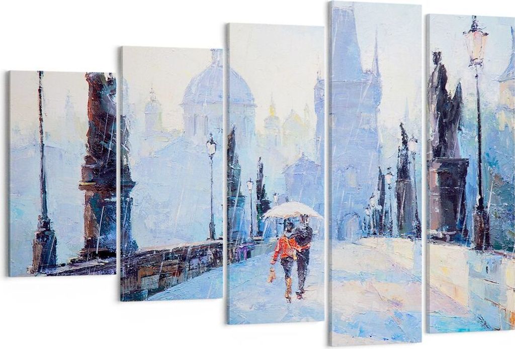 Bild auf Leinwand - Leinwandbild - Brücke Stadt Prag - 150x100cm - Wand Bild - Wanddeko - Leinwanddruck - Bilder - Kunstdruck - Wanddekoration - L...