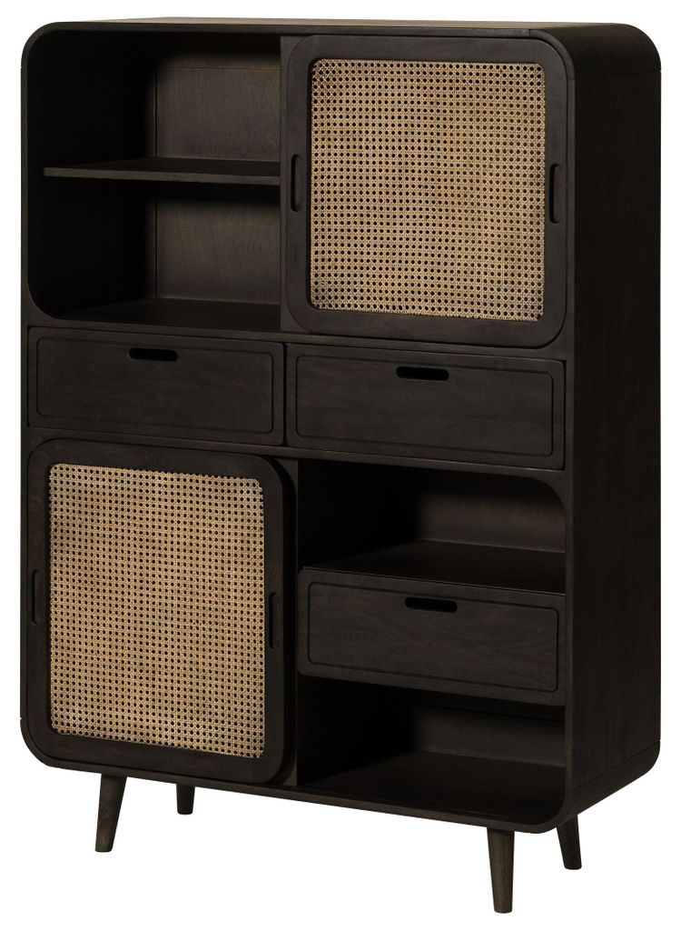 MASSIVMOEBEL24 Highboard Mango 110x40x150 dunkelgrau lackiert VALENCIA #210