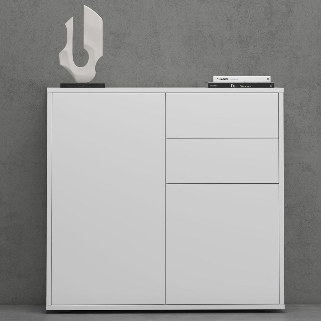Mai & Mai Kommode Aufbewahrungsschrank mit 2 Schränken und 2 Schubladen in Weiß matt Sideboard Mehrzweckschrank Möbel BTH: 80x36x74 cm Schrank05