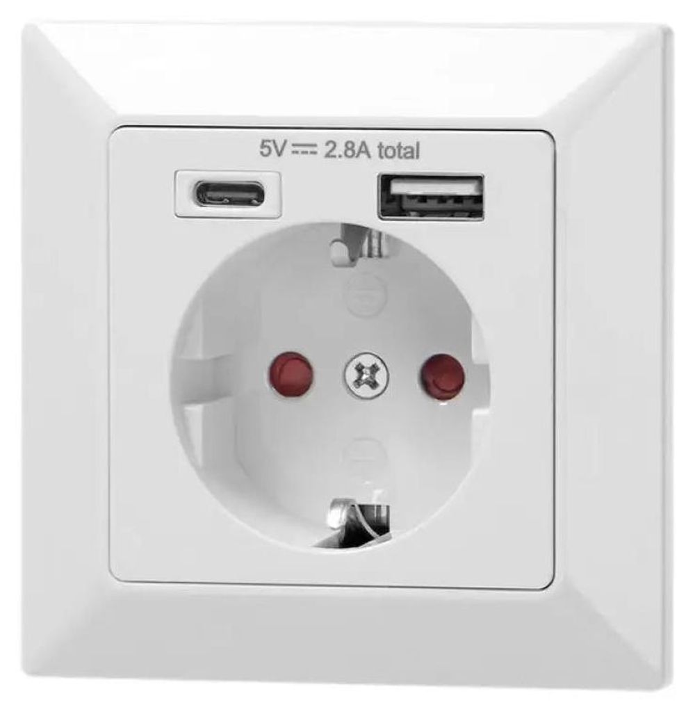 Kontakt Einzeln 16A, Usb A+C 2,8A Weiss Orno Produktbild 