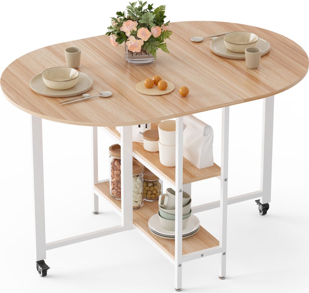 Mondeer Table de cuisine pliante avec 2 étagères et Image du produit 