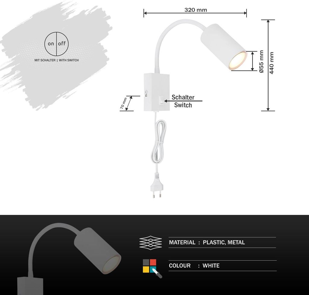 GLOBO Wandleuchte Innen Schalter Wohnzimmer Wandlampe Produktbild 7