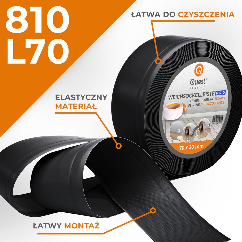 QUEST Listwa przypodłogowa PCV 70x20mm, 1m, elastyczna, Zdjęcie produktu 