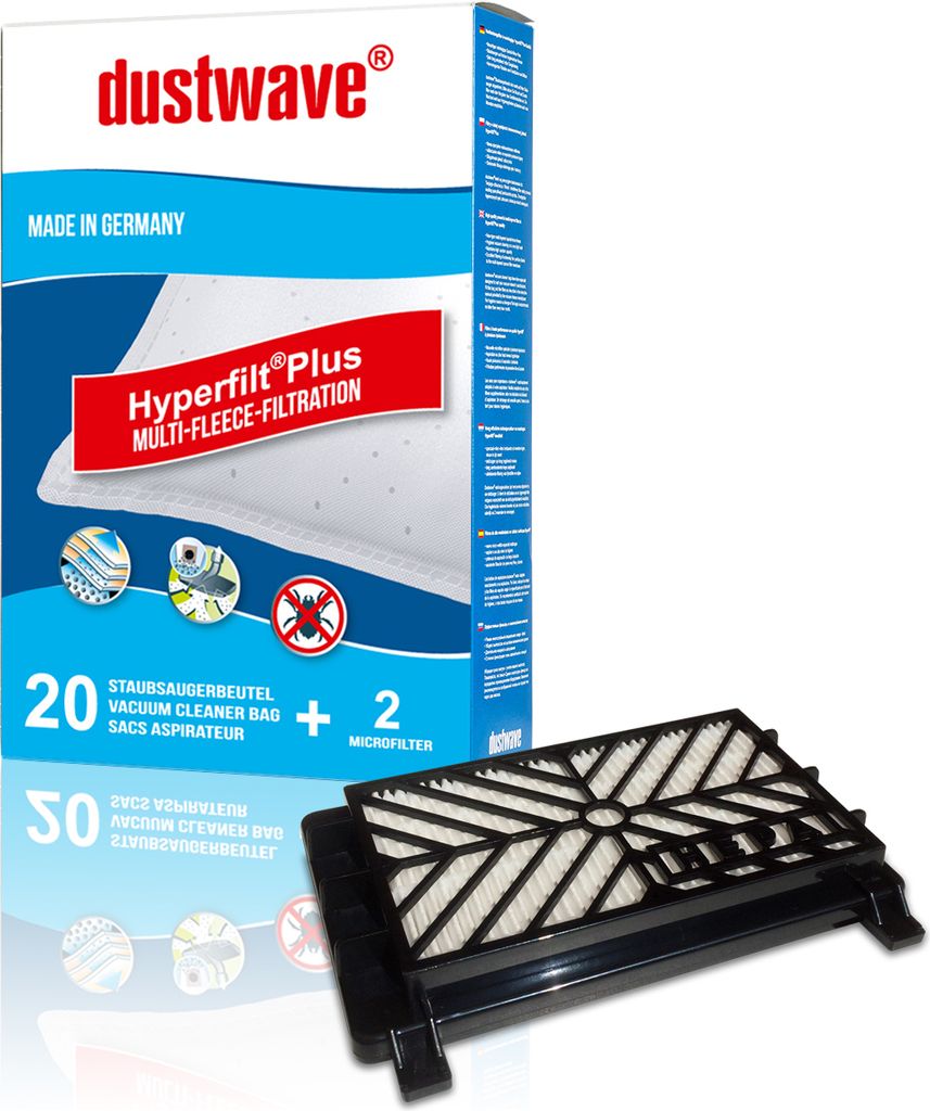 Megapack - 20 Staubbeutel + HEPA-Filter (801) passend für Philips - FC 8730 Bodenstaubsauger - dustwave Markenstaubbeutel Germany
