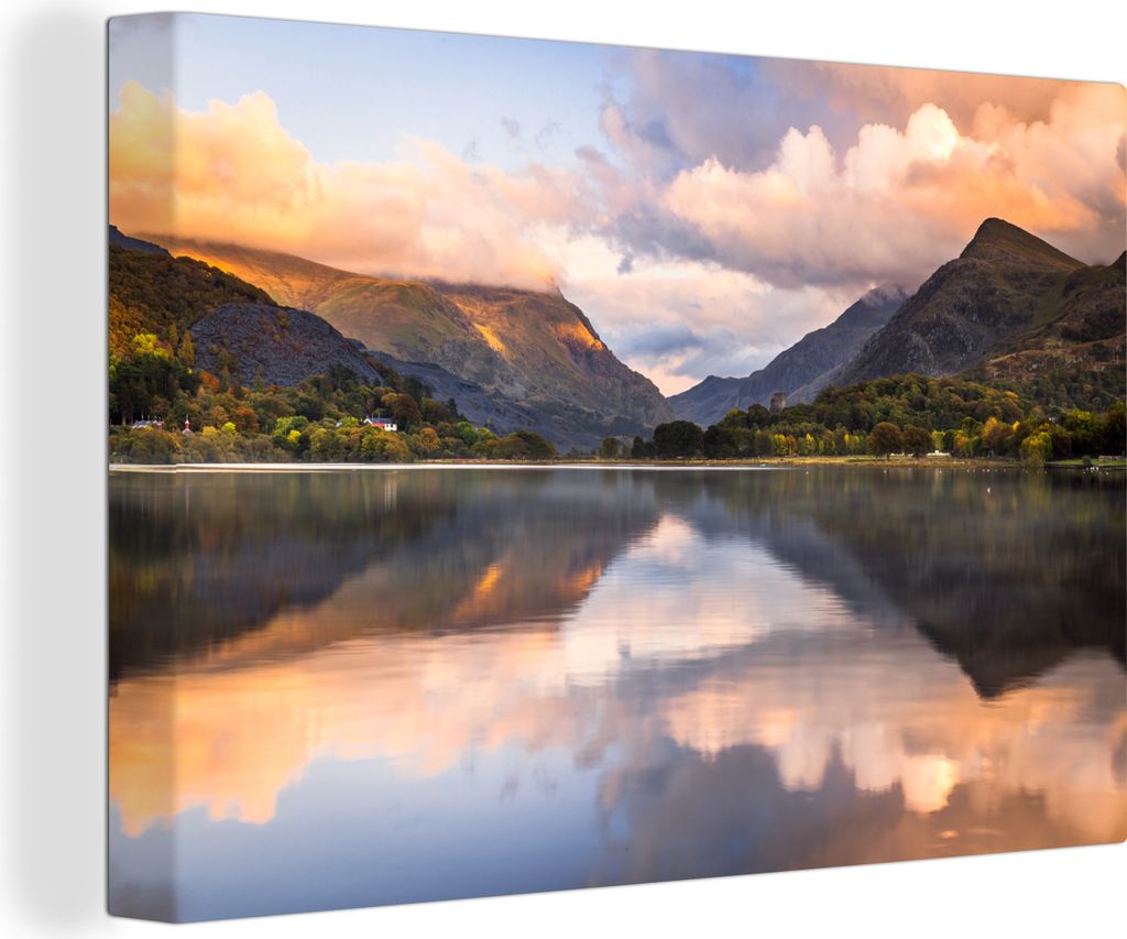 OneMillionCanvasses - Leinwandbilder - 140x90 cm, Reflexionen über den Snowdonia-Nationalpark, Wandbilder Kunstdruck Wanddekoration - Foto auf L...