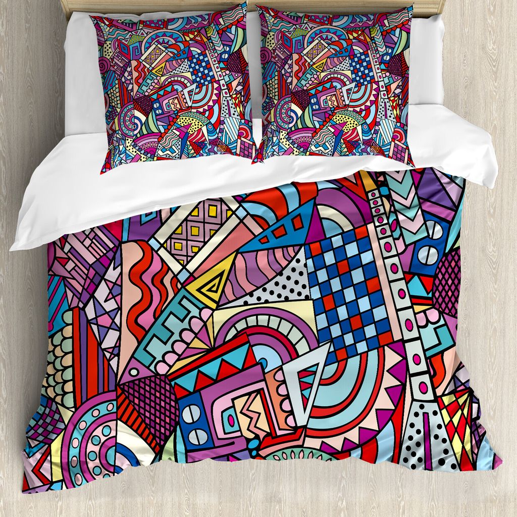 ABAKUHAUS Psychedelisch Bettbezug, Funky Moderne, Milbensicher Allergiker geeignet mit Kissenbezügen, 155 cm x 220 cm - 80 x 80 cm, Mehrfarbig