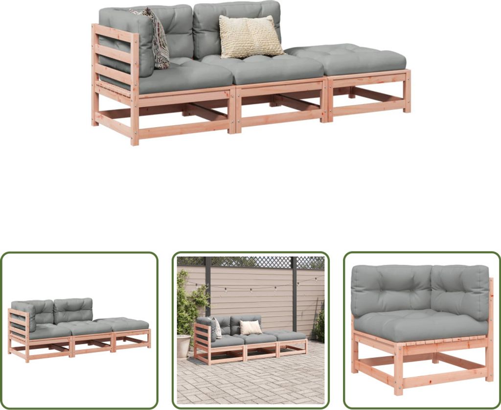 The Living Store 3-tlg. Garten-Sofagarnitur mit Kissen Massivholz Douglasie