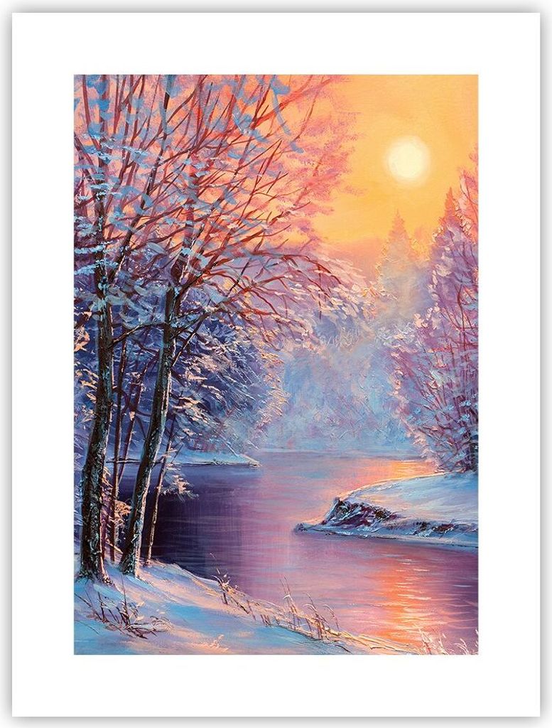 Poster - Poster ohne Rahmen - Öl Winter Fluss - 30x40 cm - Wand Bild - Wanddeko - Wandbilder - Kunstposter - Wandposter - Bilder - Kunstdruck - Wa...