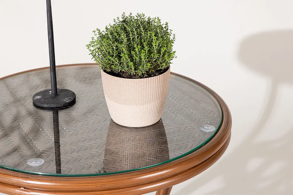 Petite table Sagrestable Ø60cm marron - Plateau effet bois résistant - 5
