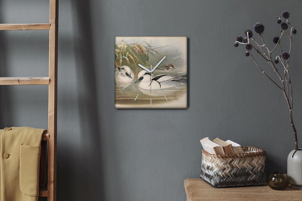 Coloray Hodiny Unikátní 30x30 cm Tiché hodiny Pro obývací pokoj a kuchyň Nástěnné hodiny Plátno Bílé ručičky hodin - Ptáci zvířata...