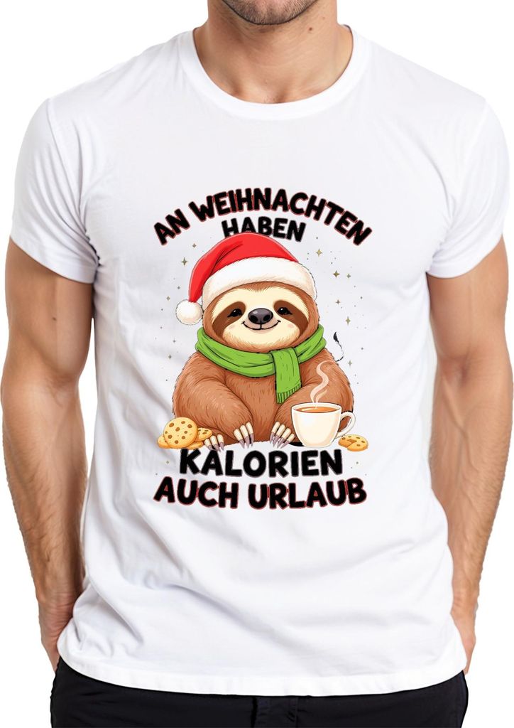 An Weihnachten Kalorien Urlaub Faultier Kekse lustig Geschenk Herren T-Shirt, Weiß, M