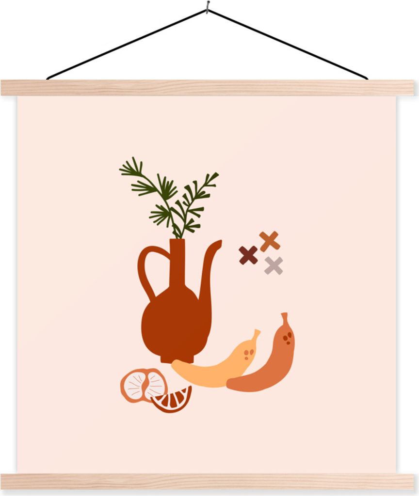 MuchoWow Textilposter Dose - Frucht - Pflanze 40x40 cm mit holzfarbenen Rahmen - Posterleiste