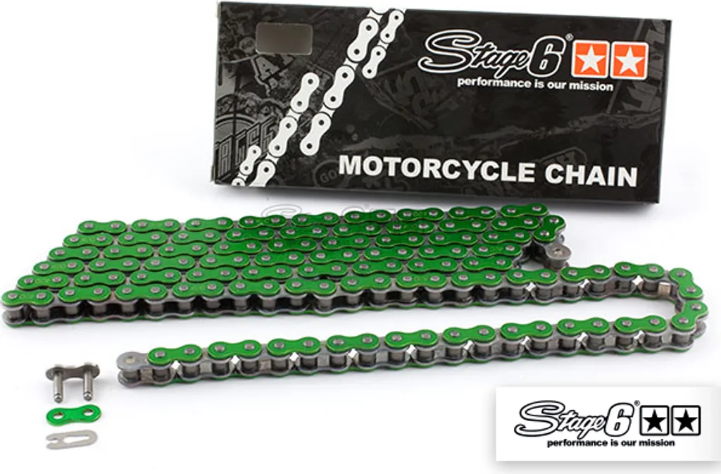 Chaîne 420 Stage6 HQ vert anodisé 140 maillons haute résistance 50cc