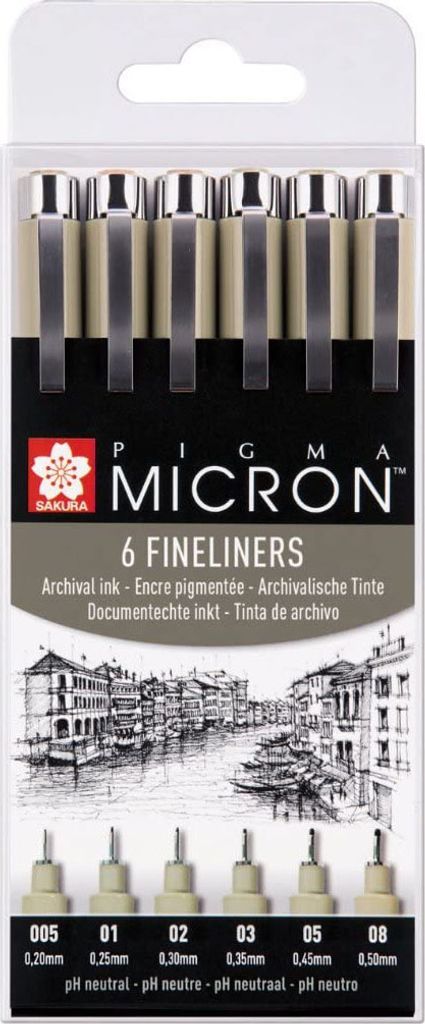 Sakura Pigma Micron, Schwarz, Fein, Mehrfarbig, Hexagonal, Produktbild 