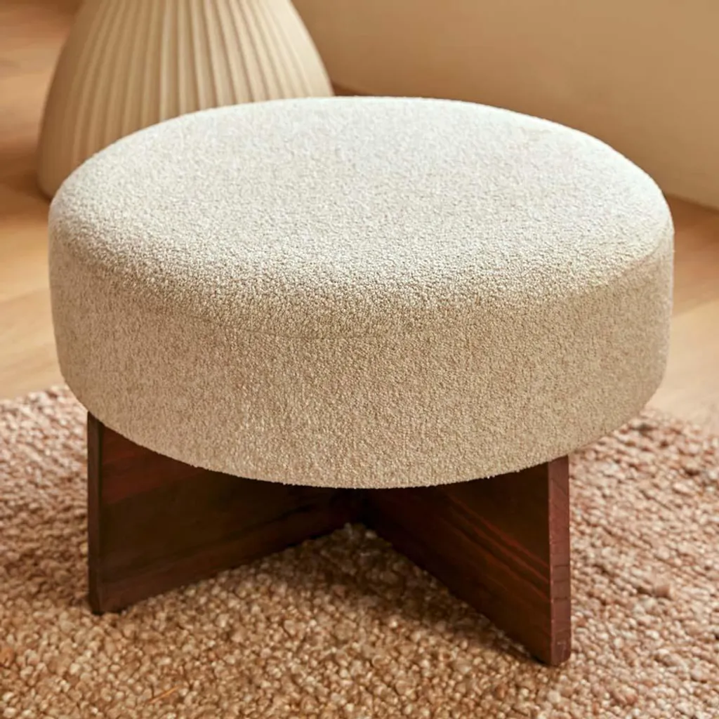 Pouf Moelleux Bouclette Beige 50 cm Melina Eazy Living Style Cosy