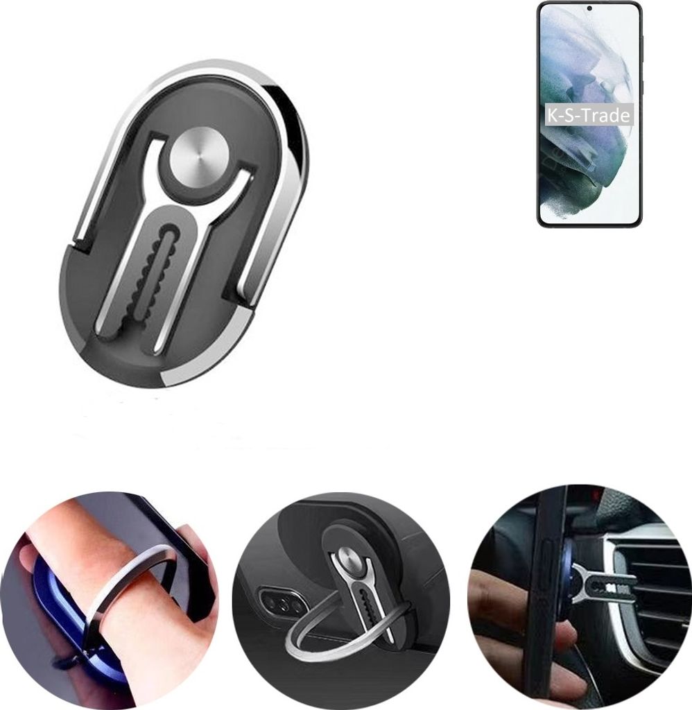 K-S-Trade 3in1 Smartphone-Ring Handy-Ring kompatibel mit Samsung Galaxy S21+ 5G Exynos Fingerhalterung Handyring Tischständer