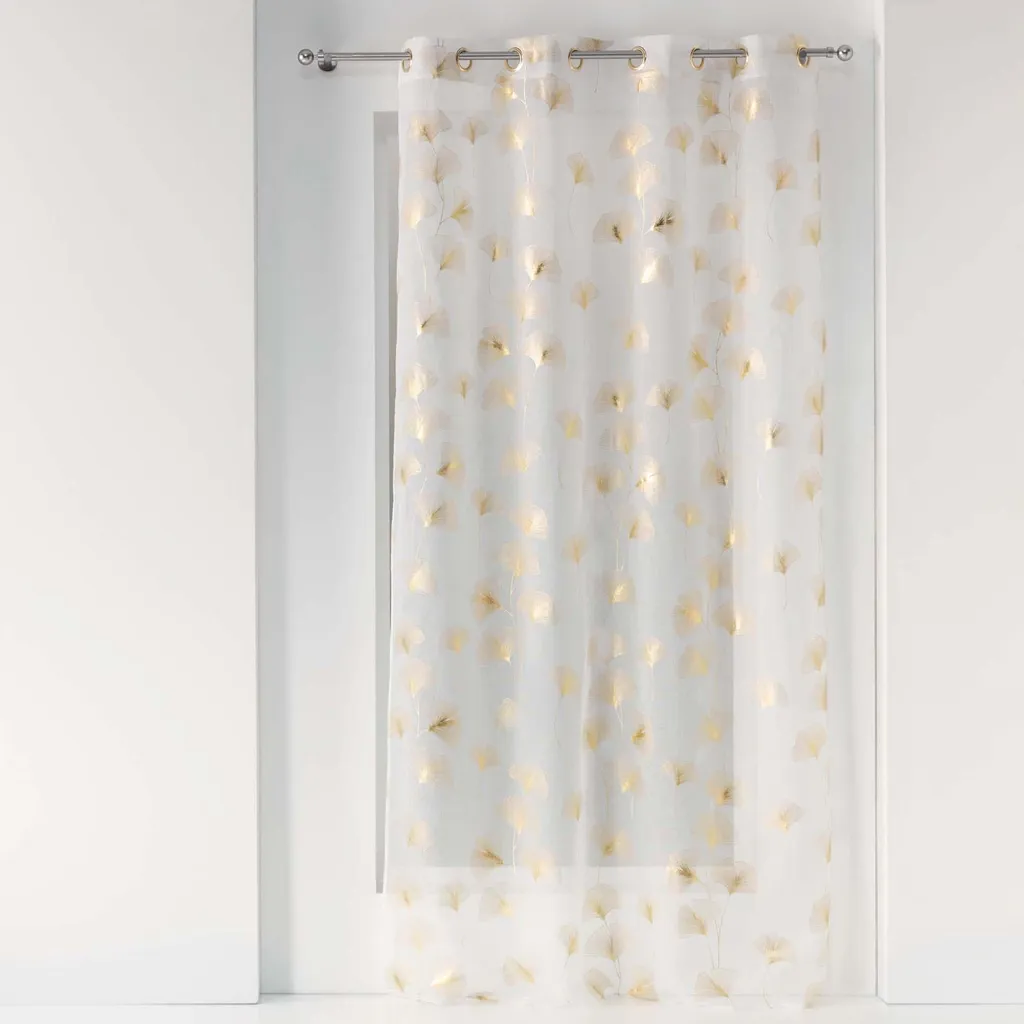 Rideau à œillets GINKO en tissu tamisant motif botanique 140 x 240 cm