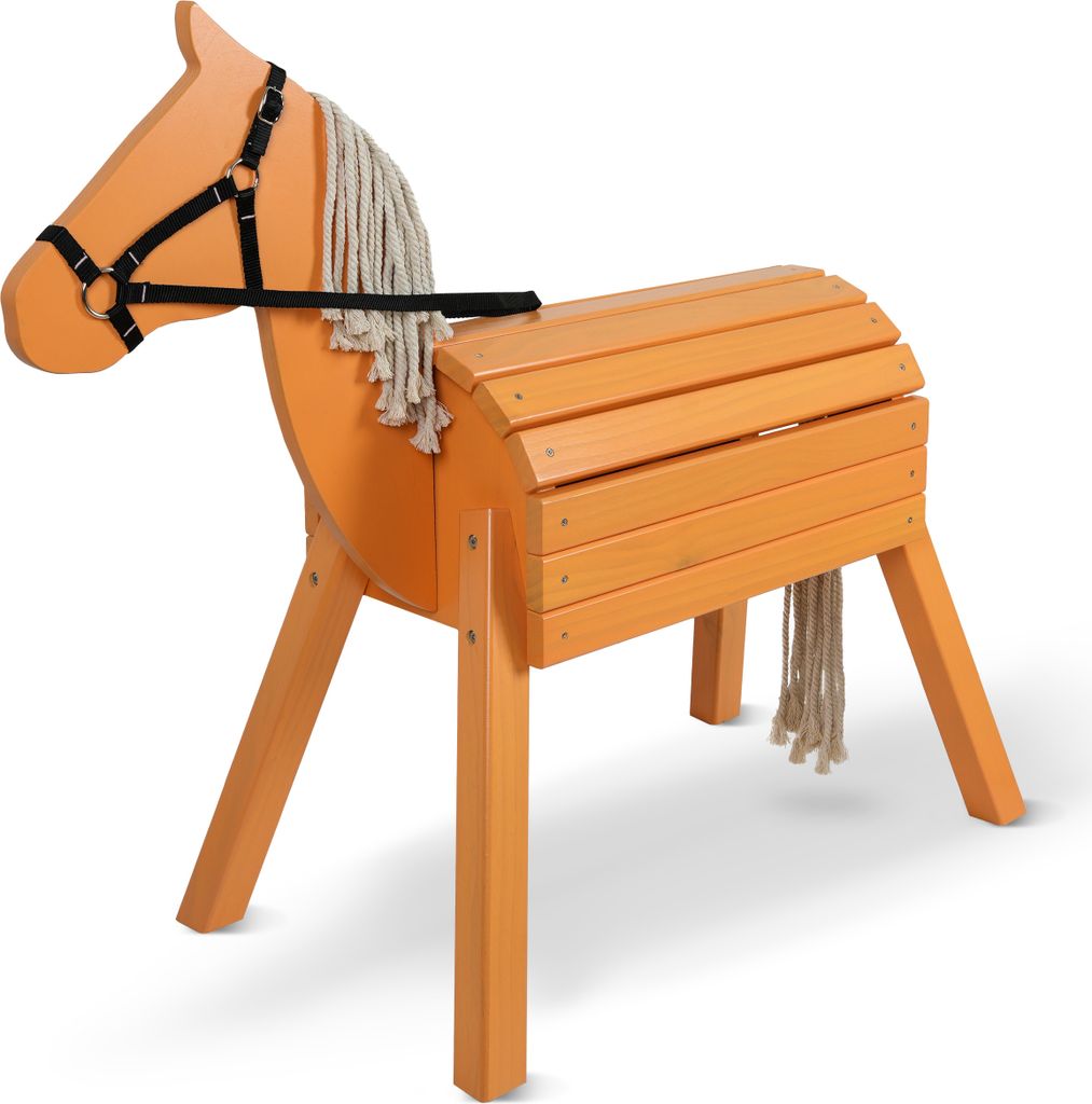 Pink Papaya Holzpferd Reitpferd aus Holz Outdoor Holz Pferd XXL Spielfeld 60 cm-braun