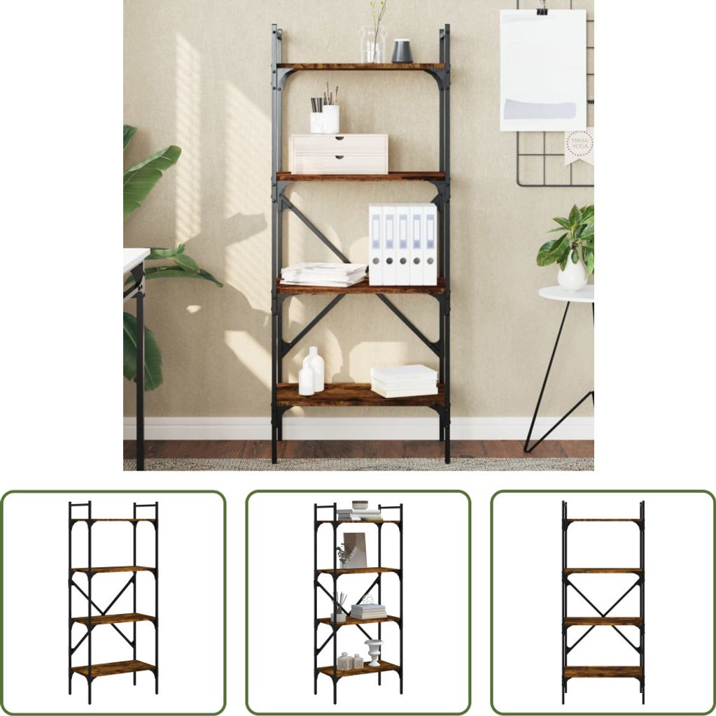 The Living Store Bücherregal 4 Fächer Räuchereiche 56x31,5x138,5cm Holzwerkstoff