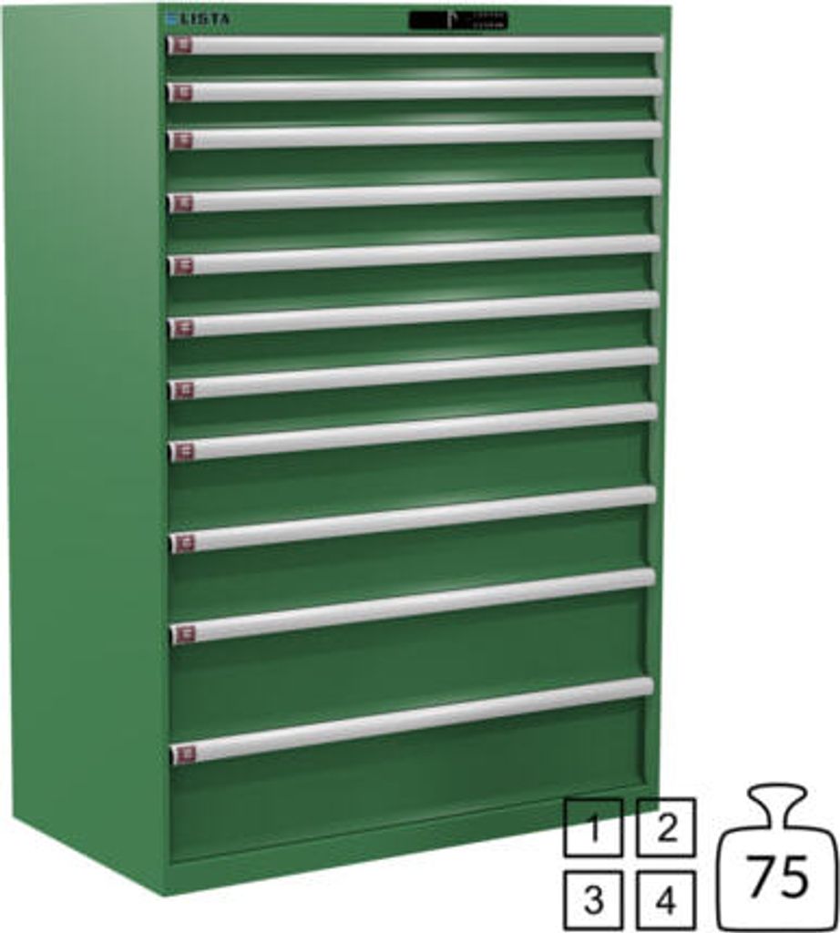 Lista Schubladenschrank - 78.775.030 - 1.450x1.023x572 mm (HxBxT) - 11 Schubladen - 75 kg - Code Lock - resedagrün (RAL 6011)