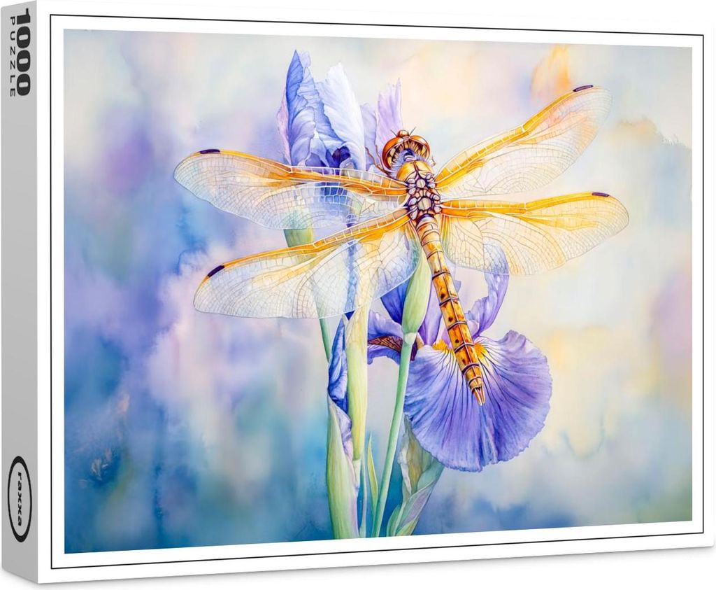 raxxa Premium-Puzzle "Dragonfly resting on a lily watercolor painting", 1000 Teile