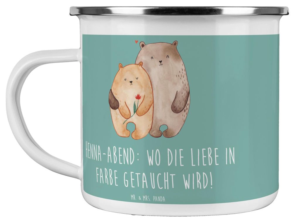 Mr. & Mrs. Panda Emaille Becher Henna-Abend Farbenliebe - Meeresbrise - Geschenk, Heiraten, Fruchtbarkeit, Geschenke, Tasse, Teetasse, Campingbeche...